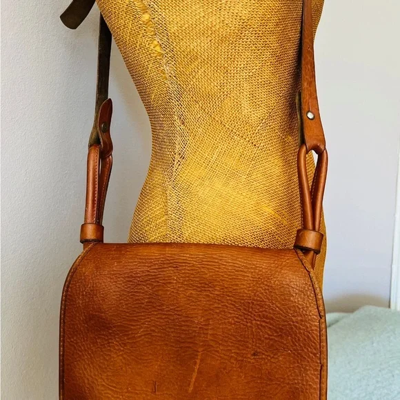 VINTAGE 70’s Style Genuine Leather Bag, Tan, European/Swedish - Picture 3 of 11
